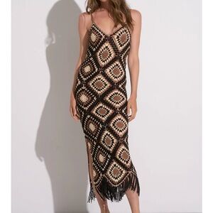 Elan Black and Cream Patterned Maxi Dress